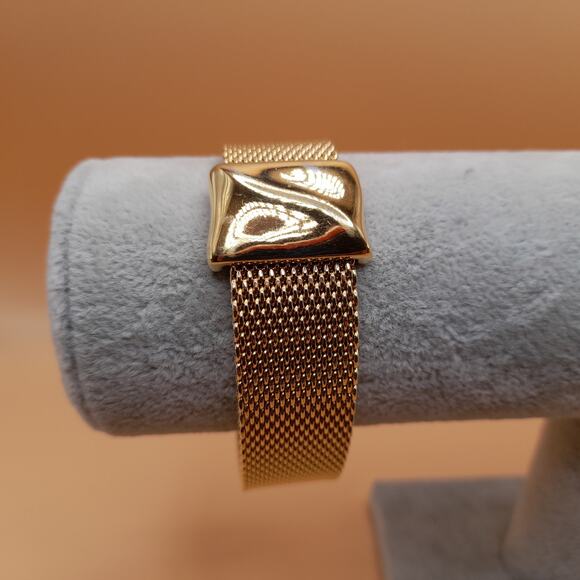 Vintage Wide Mesh Bangle Bracelet, No Clasp, 80s Vintage Jewelry - Picture 7 of 8